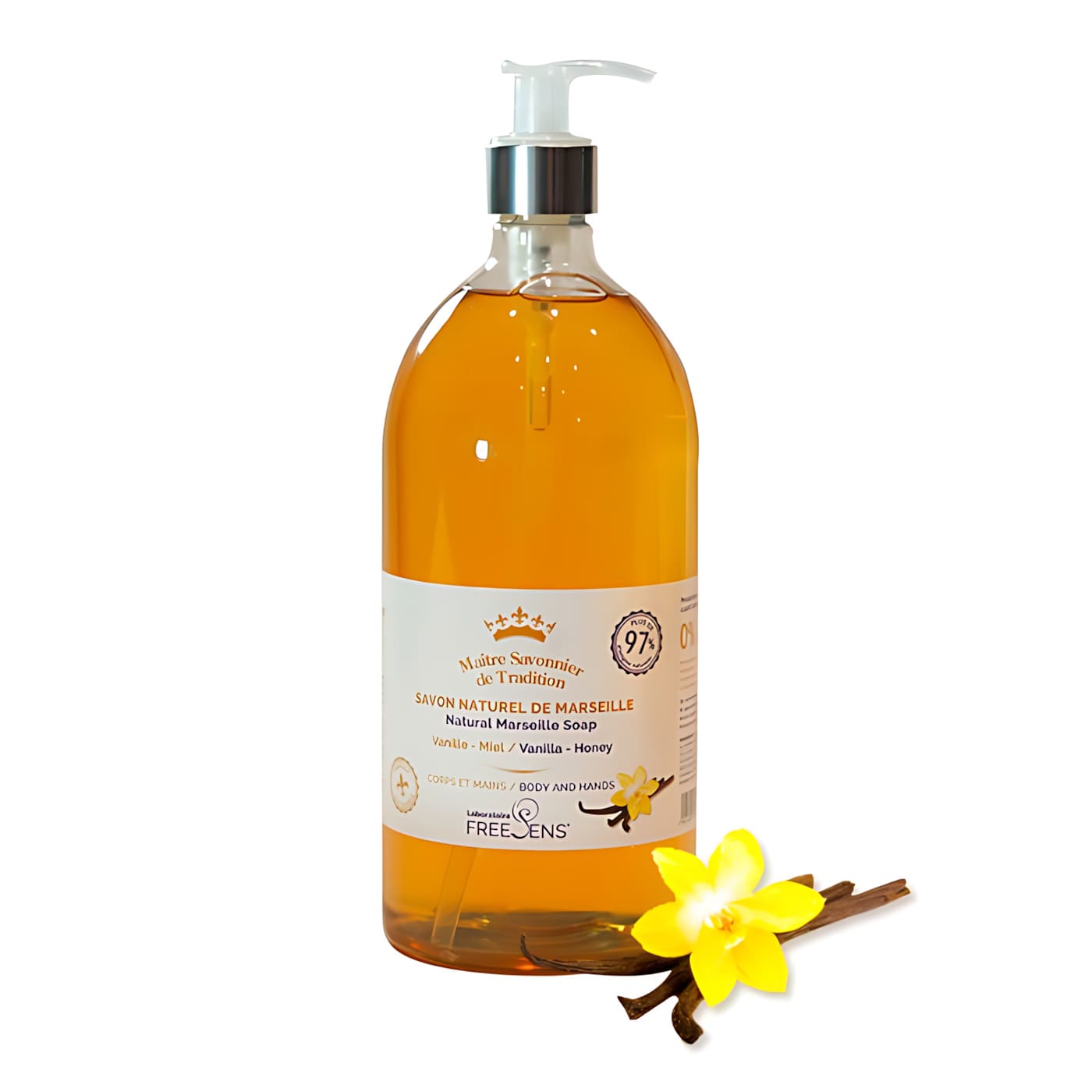 Freesens Savon de Marseille Vanille et Miel — flacon de 1 litre