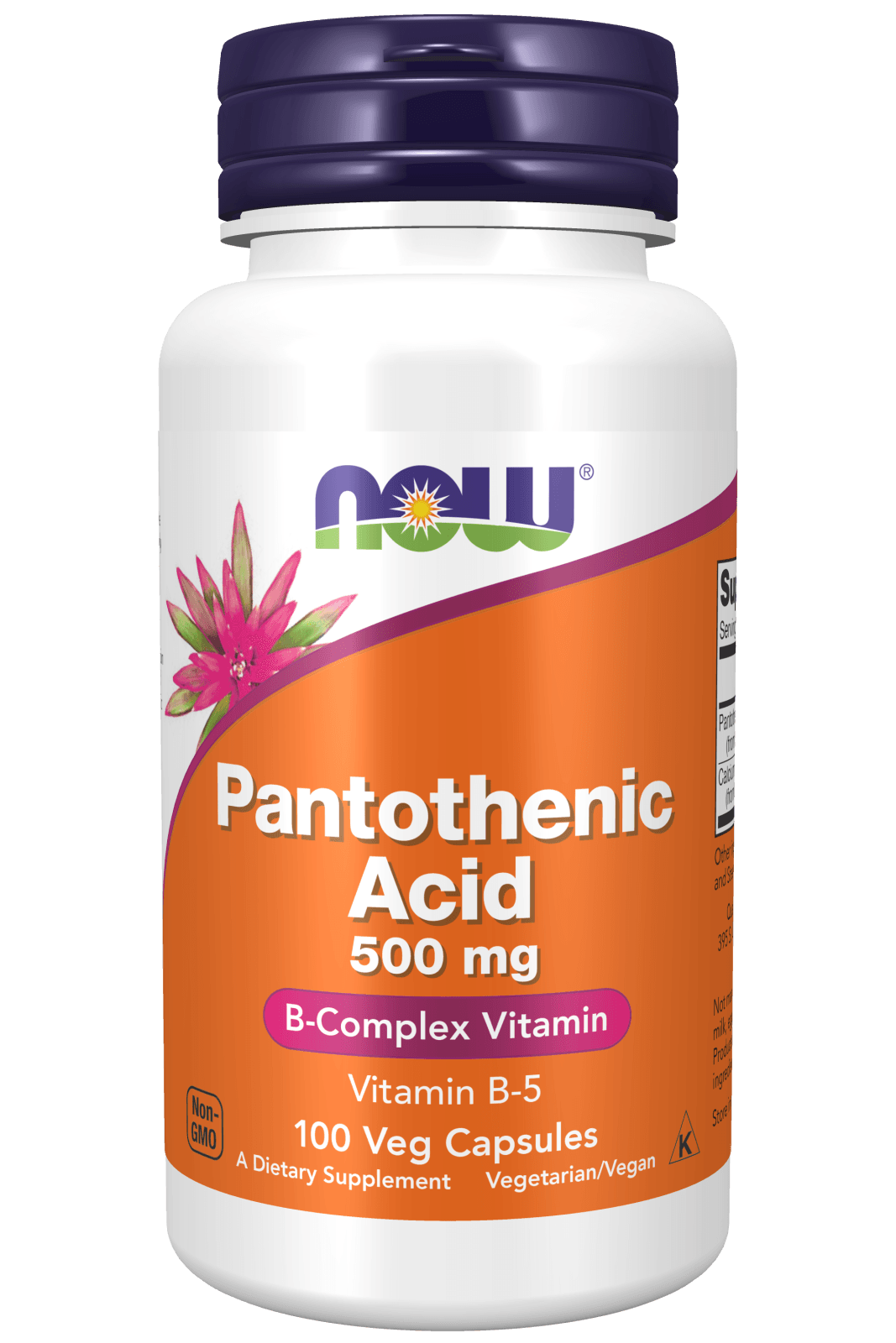 Acide pantothénique 500 mg (Vitamine B5) - 100 capsules végétales - NOW Foods - vue 1