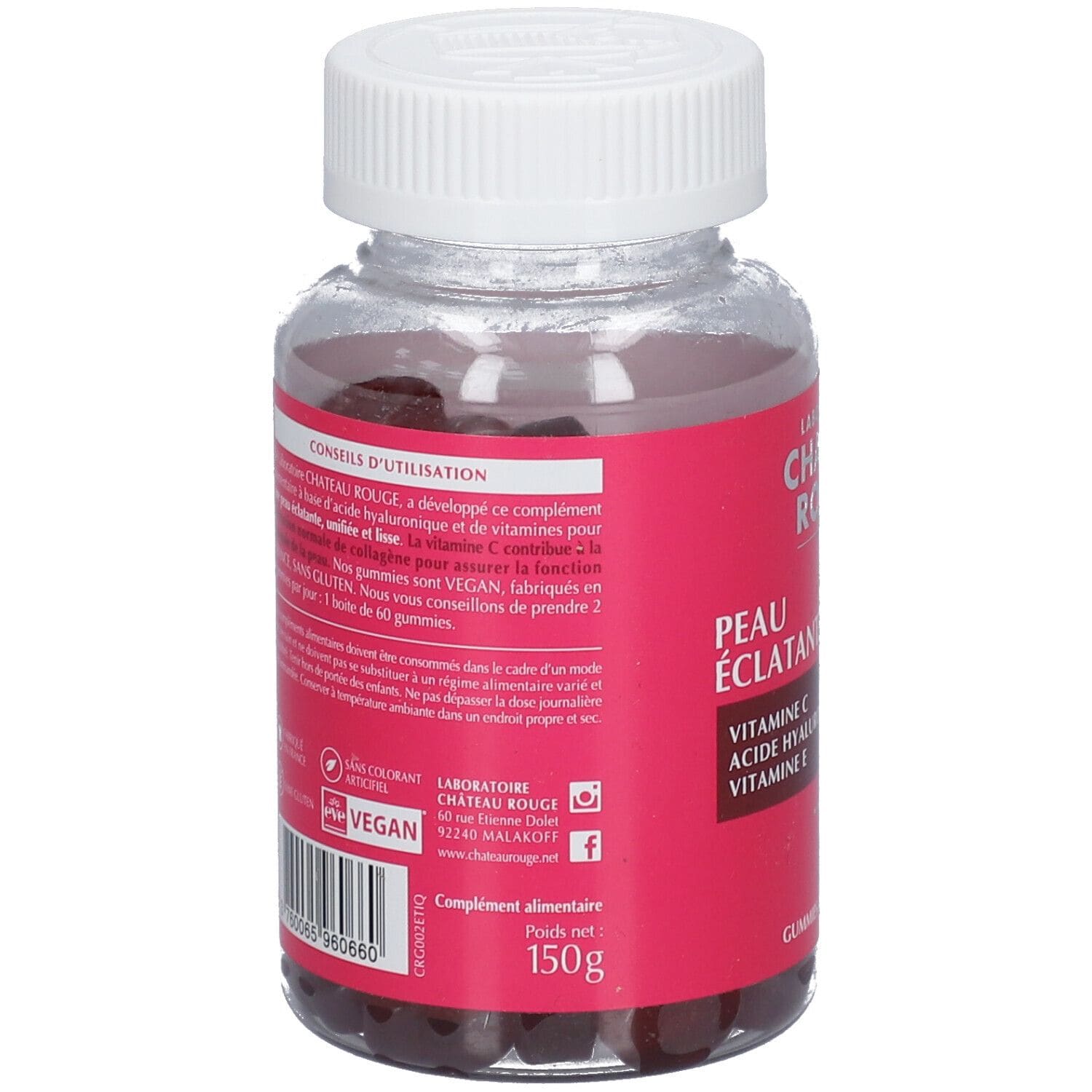 Peau Éclatante - Acide hyaluronique + Vitamines A, C & E - 60 gummies - Château Rouge - vue 1