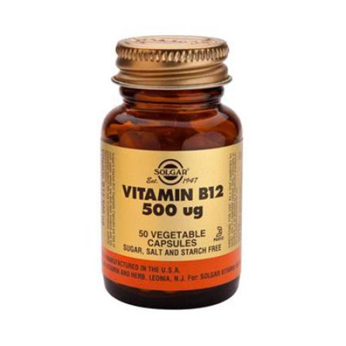 Vitamine B12 500 µg - 50 gélules végétales - Solgar - vue 1