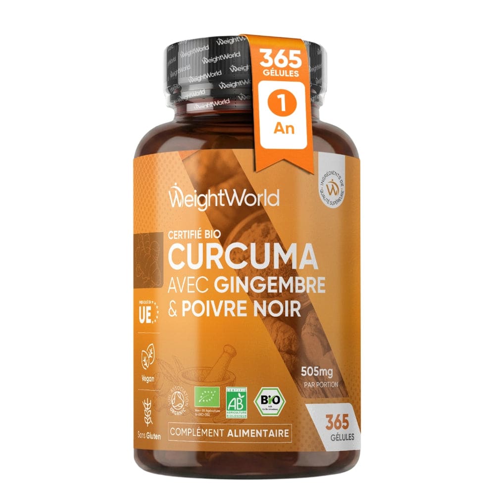 Curcuma Bio + Gingembre + Poivre noir - 180 gélules - WeightWorld - vue 1