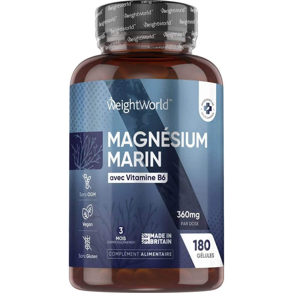 Magnésium marin + Vitamine B6 - 180 gélules - WeightWorld - vue 1